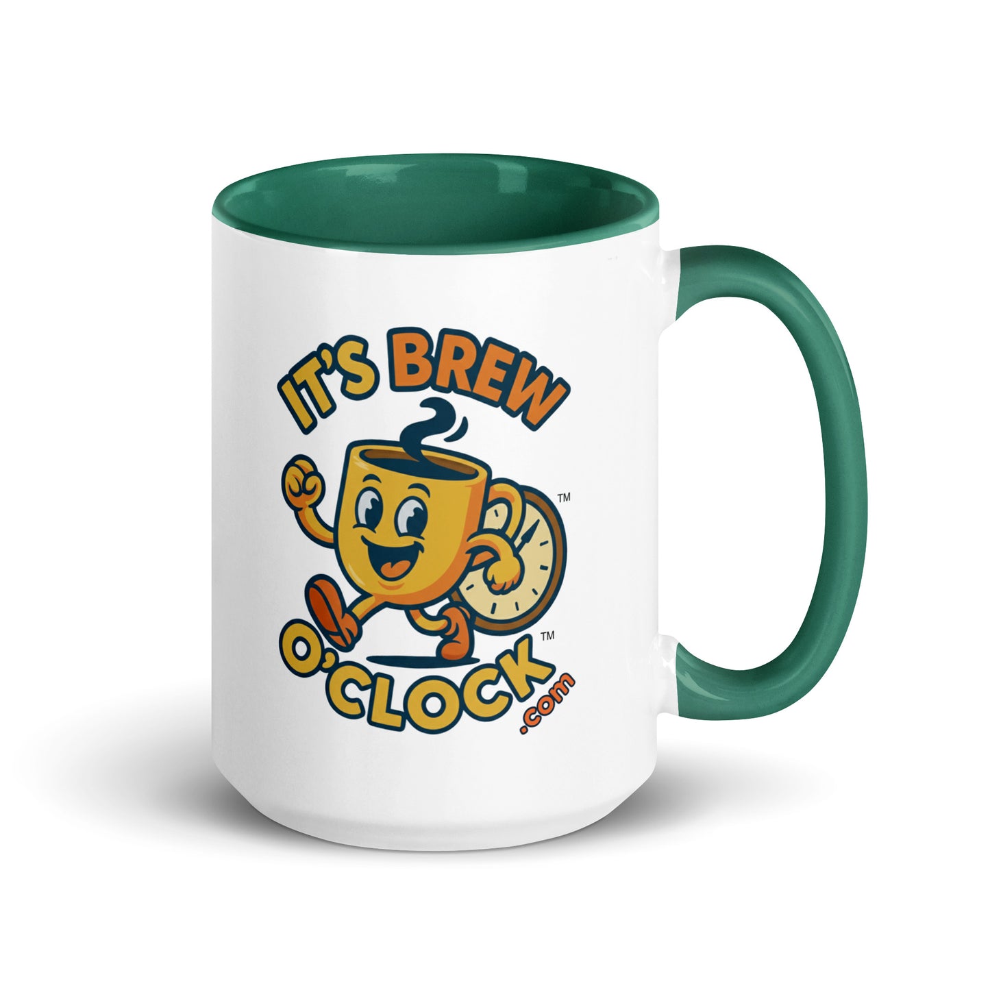 Ceramic White Mug with Color Inside - Dark Green - 15oz