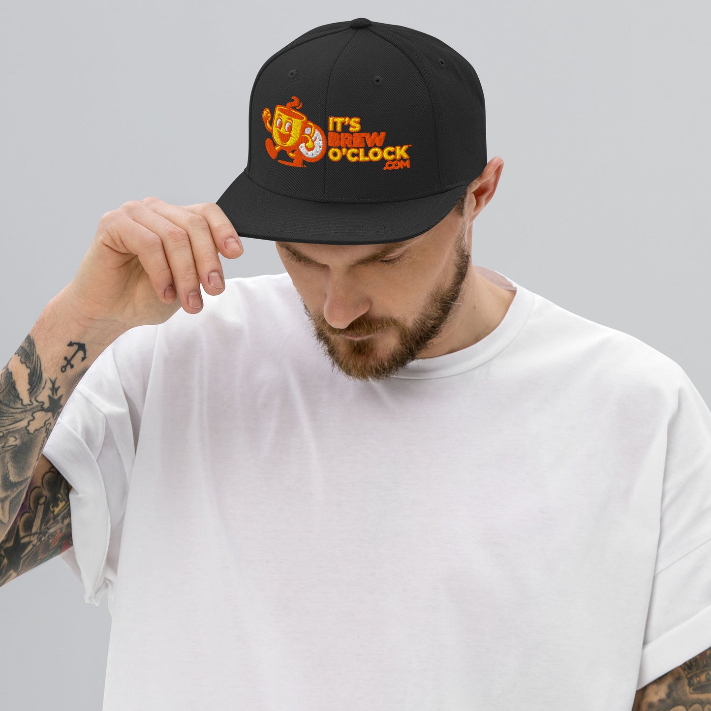 Classic Snap Back Hat - Black with Flat Brim