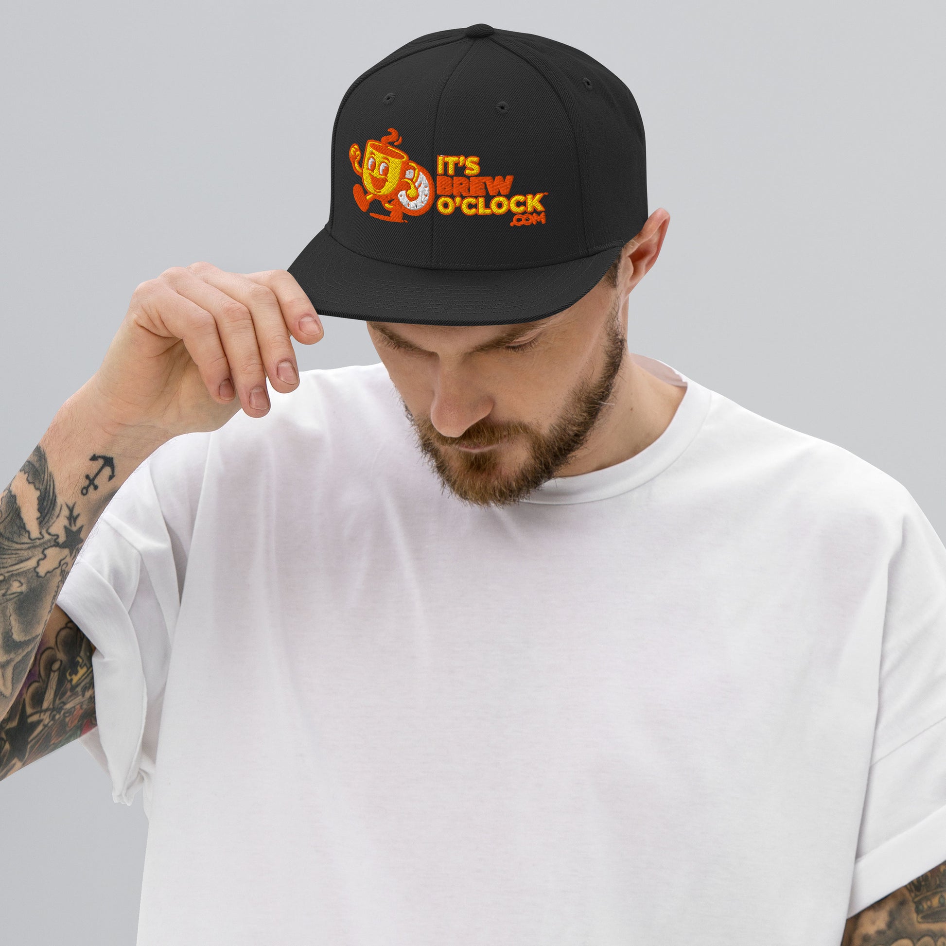 Classic Snap Back Hat - Black with Flat Brim