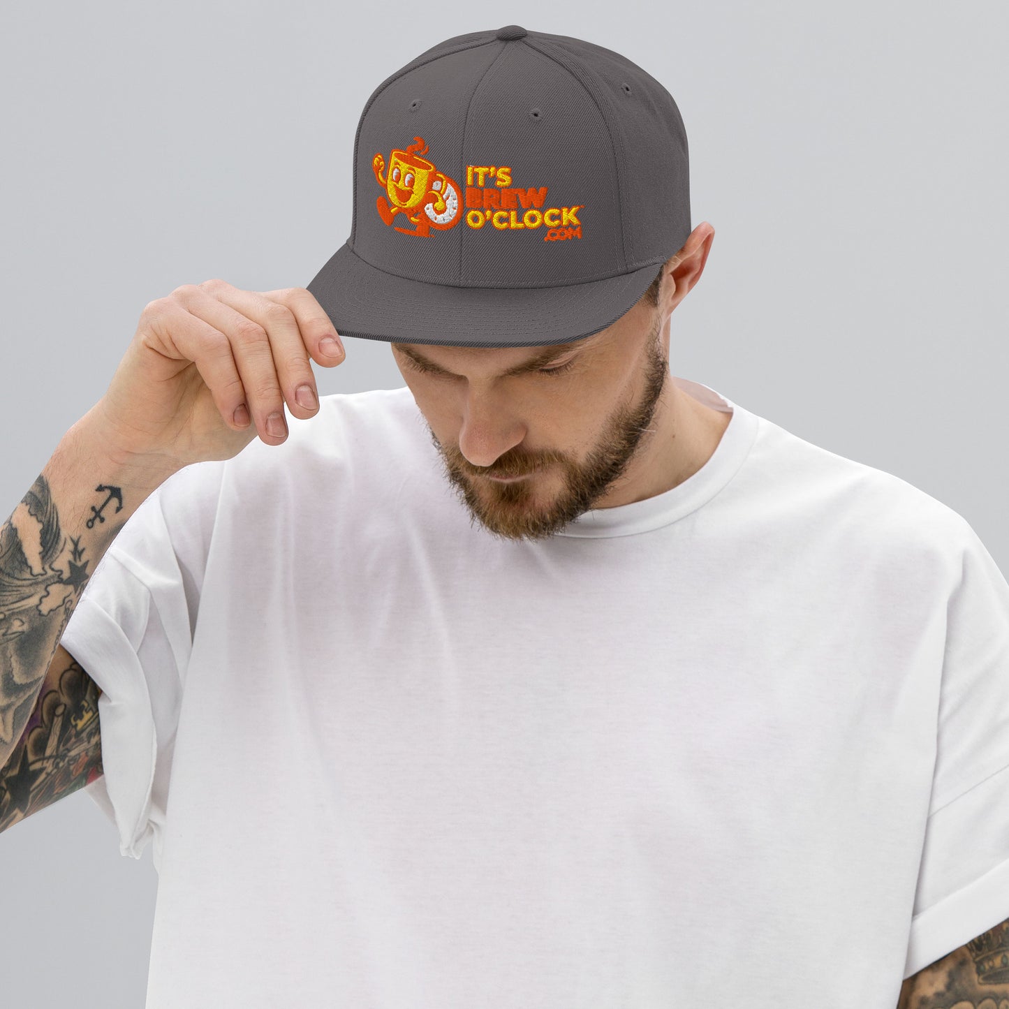 Classic Snap Back Hat - Dark Grey with Flat Brim
