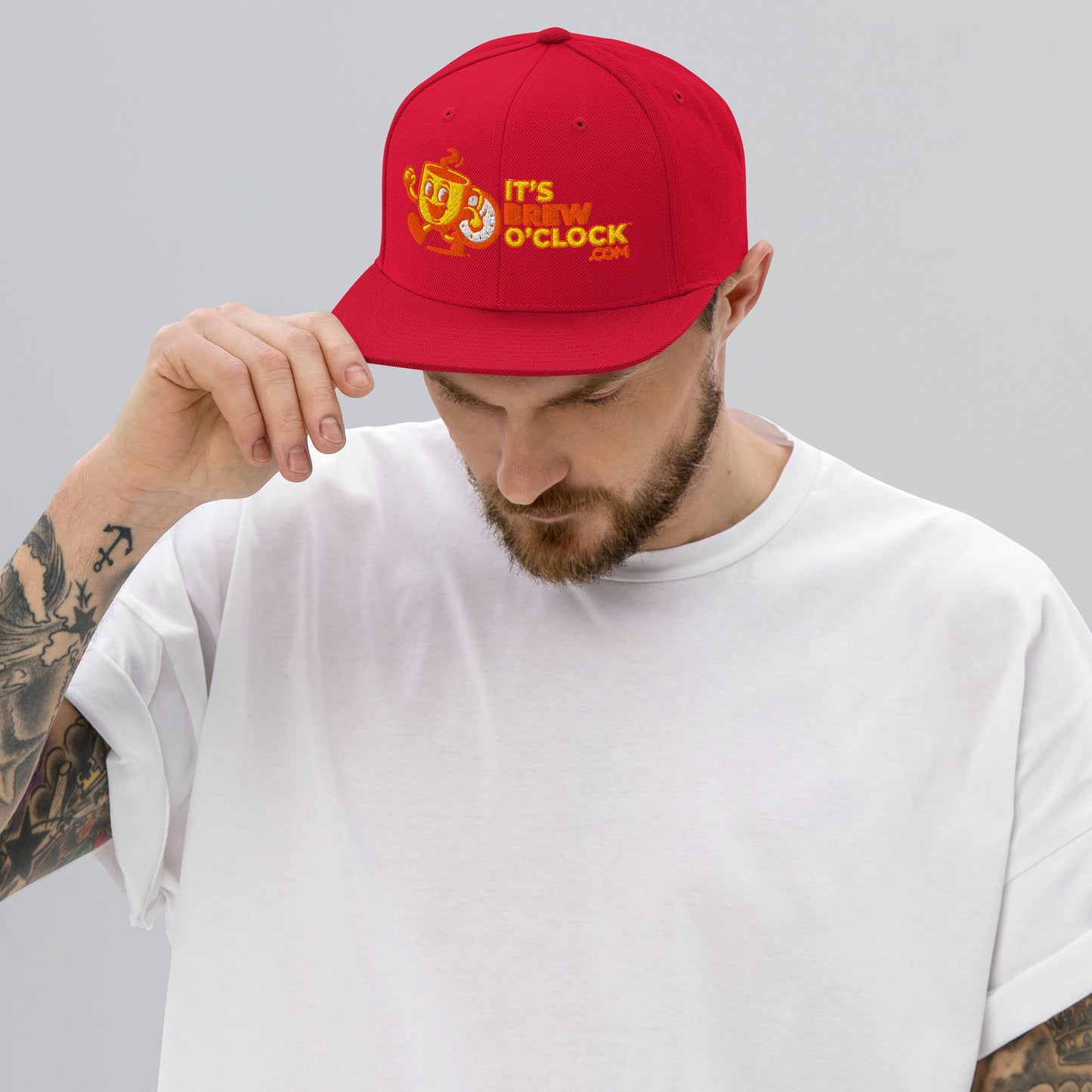 Classic Snap Back Hat - Red Cap with Flat Brim